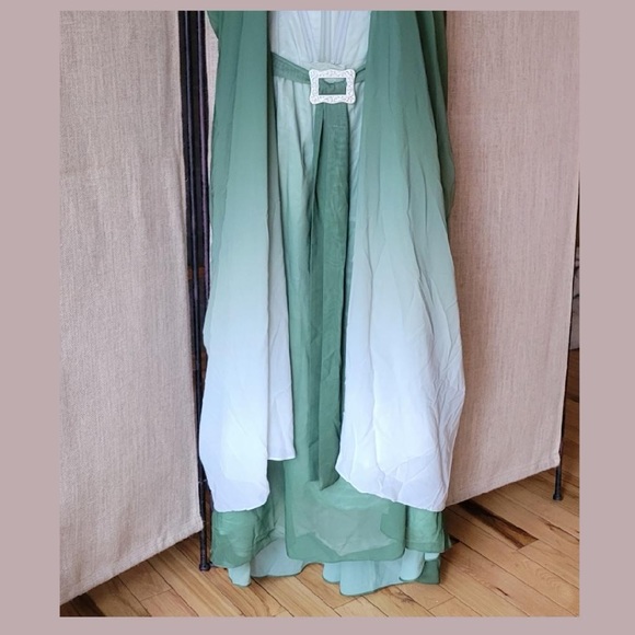 Fantasy Elves Victorian Prom Dress Wrap Cape Green Long Gown Lace Sequin Corset - Picture 7 of 15